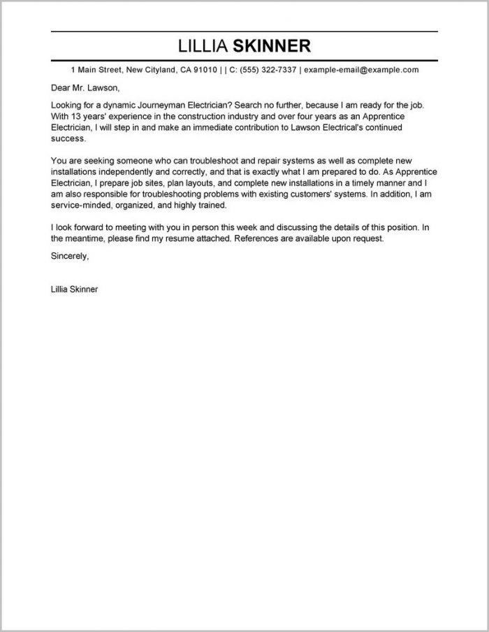 Sample Cover Letter For Electrician Helper Sample Cover Letter For Electrician Helper