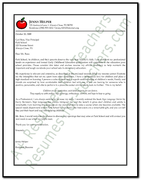 Sample Cover Letter For Preschool Assistant Teacher Sample Cover Letter For Preschool Assistant Teacher