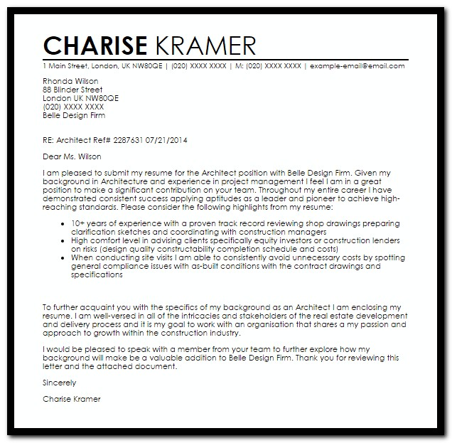 Sample Cover Letter For Resume Architect Sample Cover Letter For Resume Architect