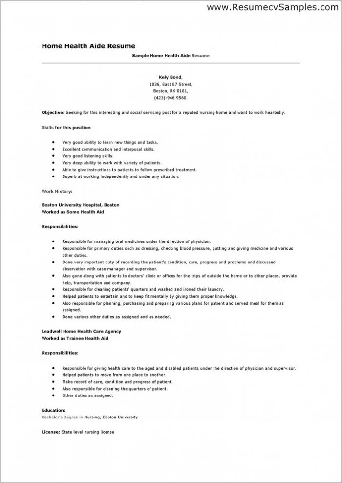 Sample Cover Letter For Resume Home Health Aide Sample Cover Letter For Resume Home Health Aide