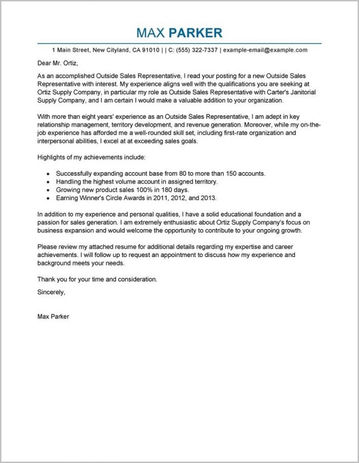 Sample Cover Letter For Resume Sales Representative Sample Cover Letter For Resume Sales Representative