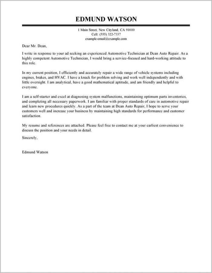Sample Cover Letter For Resume Technician Sample Cover Letter For Resume Technician