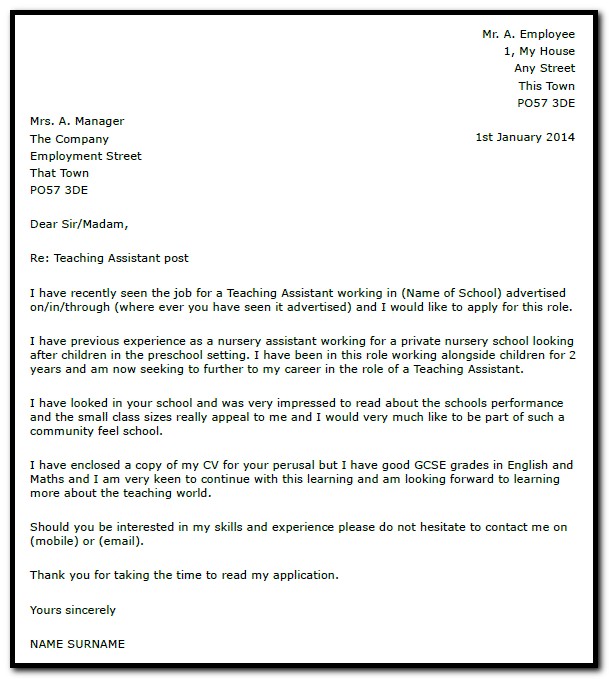 Sample Cover Letter For Teaching Assistant Uk Sample Cover Letter For Teaching Assistant Uk