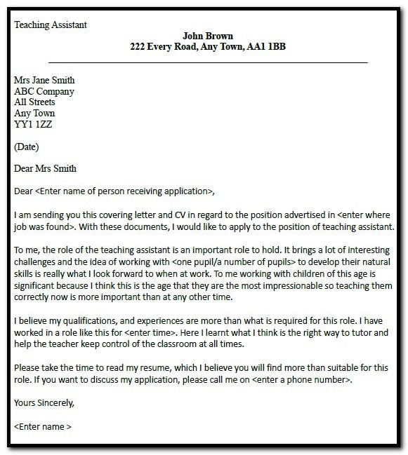 Sample Cover Letters For Teacher Assistant Sample Cover Letters For Teacher Assistant