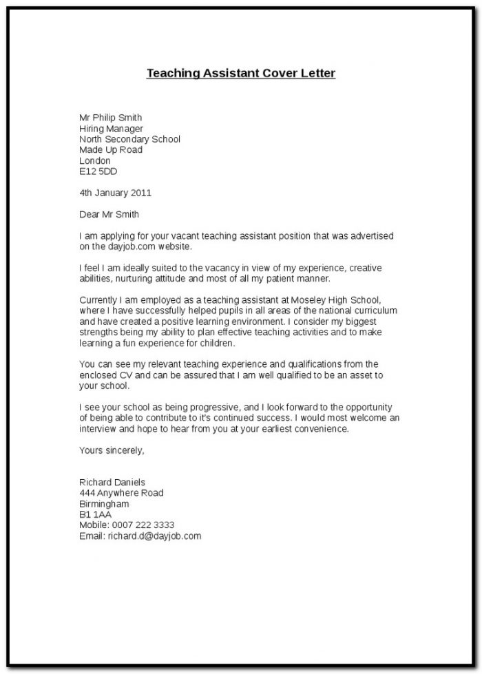 Sample Cover Letters For Teaching Assistant Positions Sample Cover Letters For Teaching Assistant Positions