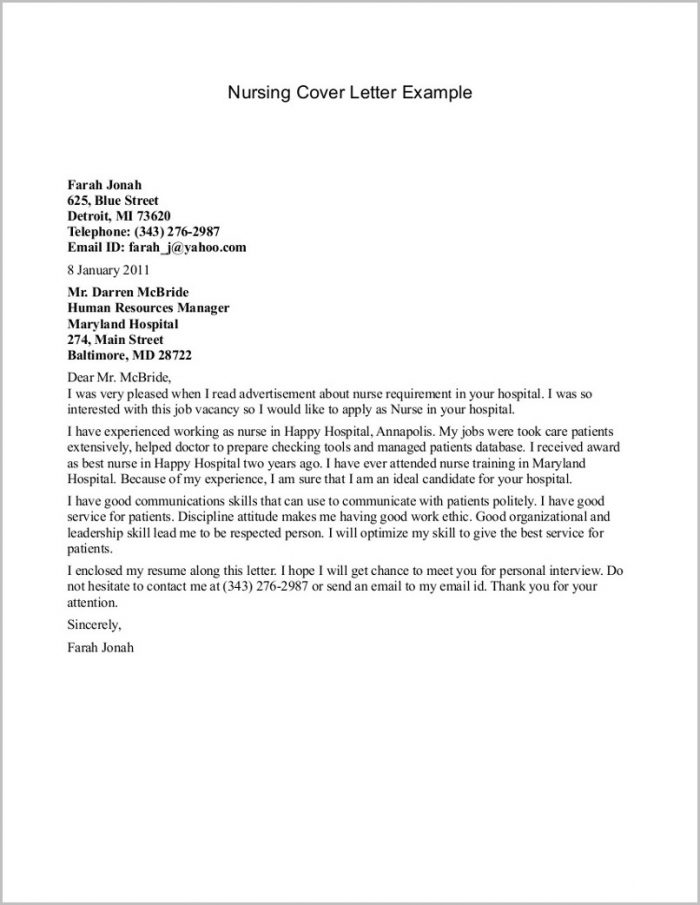 Sample Of Cover Letter For Resume Nurse Sample Of Cover Letter For Resume Nurse