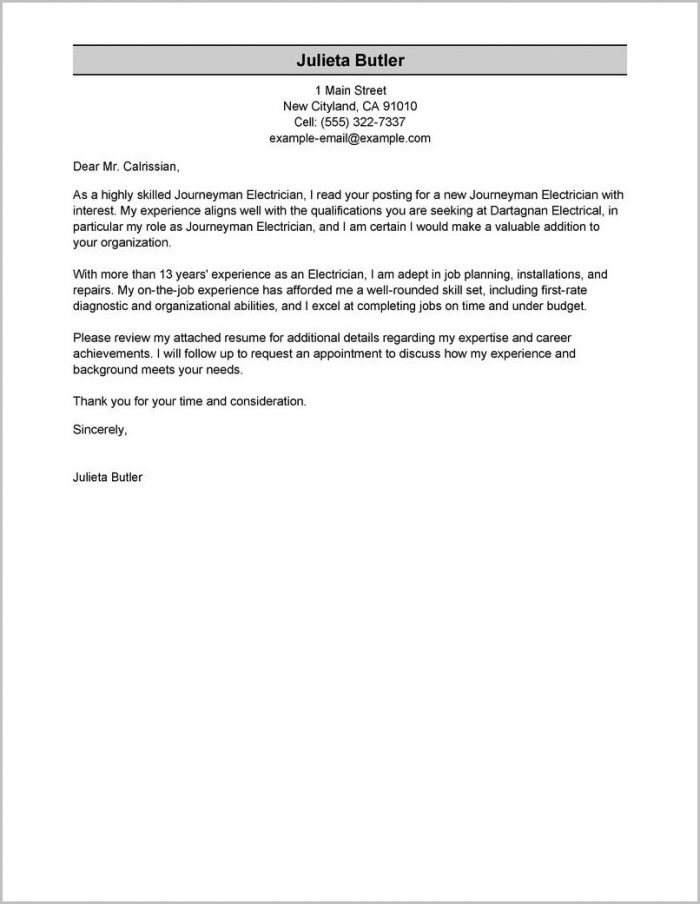 Sample Resume Cover Letter Electrician Sample Resume Cover Letter Electrician
