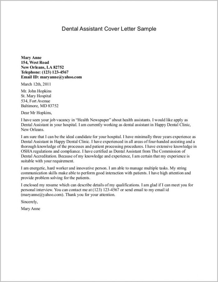 Sample Resume Cover Letter For Dental Assistant Sample Resume Cover Letter For Dental Assistant