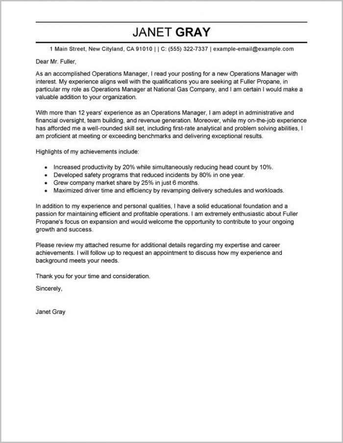 Sample Resume Cover Letter For Operations Manager Sample Resume Cover Letter For Operations Manager