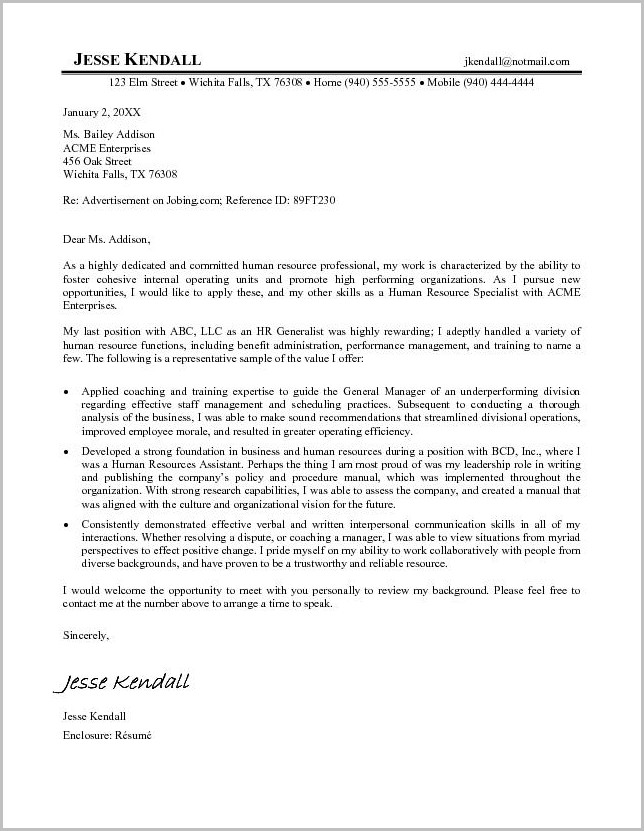 Sample Resume Cover Letter Human Resources Sample Resume Cover Letter Human Resources