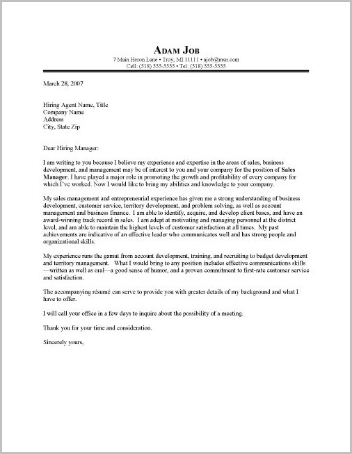 Sample Resume Cover Letter Management Sample Resume Cover Letter Management