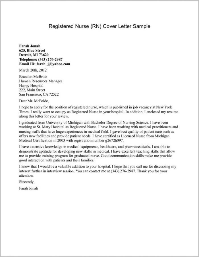 Sample Resume Cover Letter Registered Nurse Sample Resume Cover Letter Registered Nurse