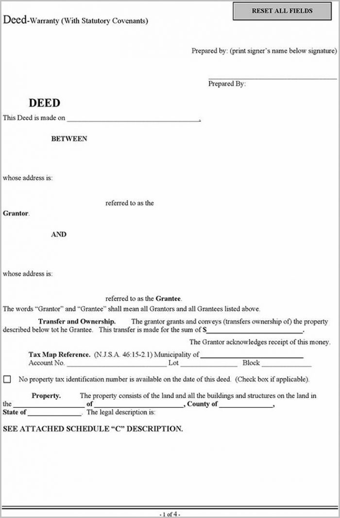 Special Warranty Deed Form New Jersey Special Warranty Deed Form New Jersey