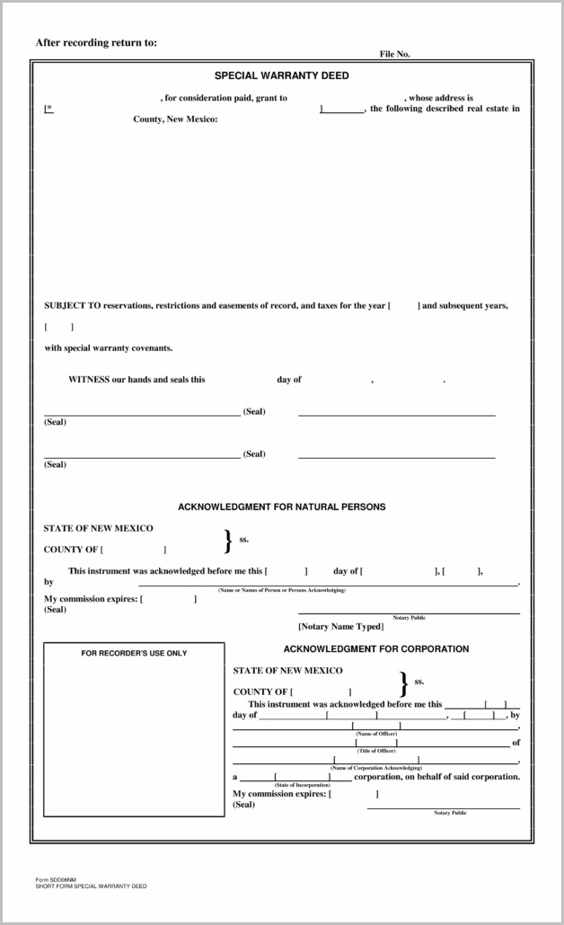 Special Warranty Deed Form New Mexico Special Warranty Deed Form New Mexico