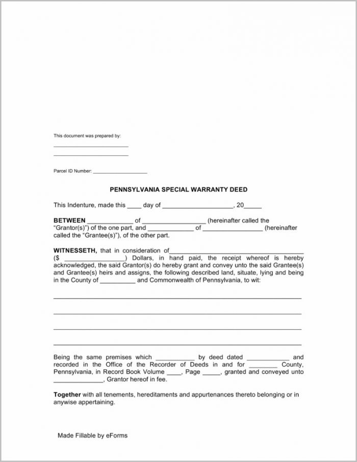 Special Warranty Deed Form Pennsylvania Special Warranty Deed Form Pennsylvania