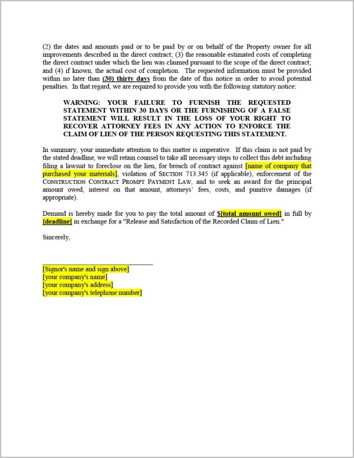 Texas Mechanics Lien Deadline Chart