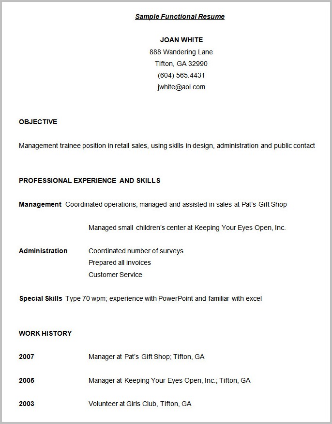 Very Basic Resume Template Very Basic Resume Template