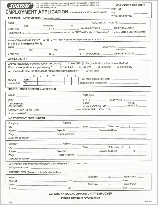 Subway Application Online Job Employment Form Subway Job Application Online Subway Application Online Job Employment Form Subway Job Application Online