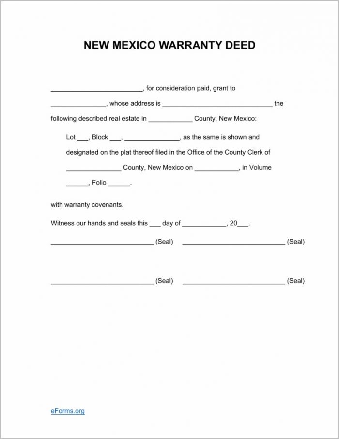 Warranty Deed Form For New Mexico Warranty Deed Form For New Mexico