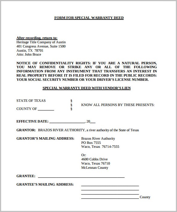 Warranty Deed Form For Texas Warranty Deed Form For Texas