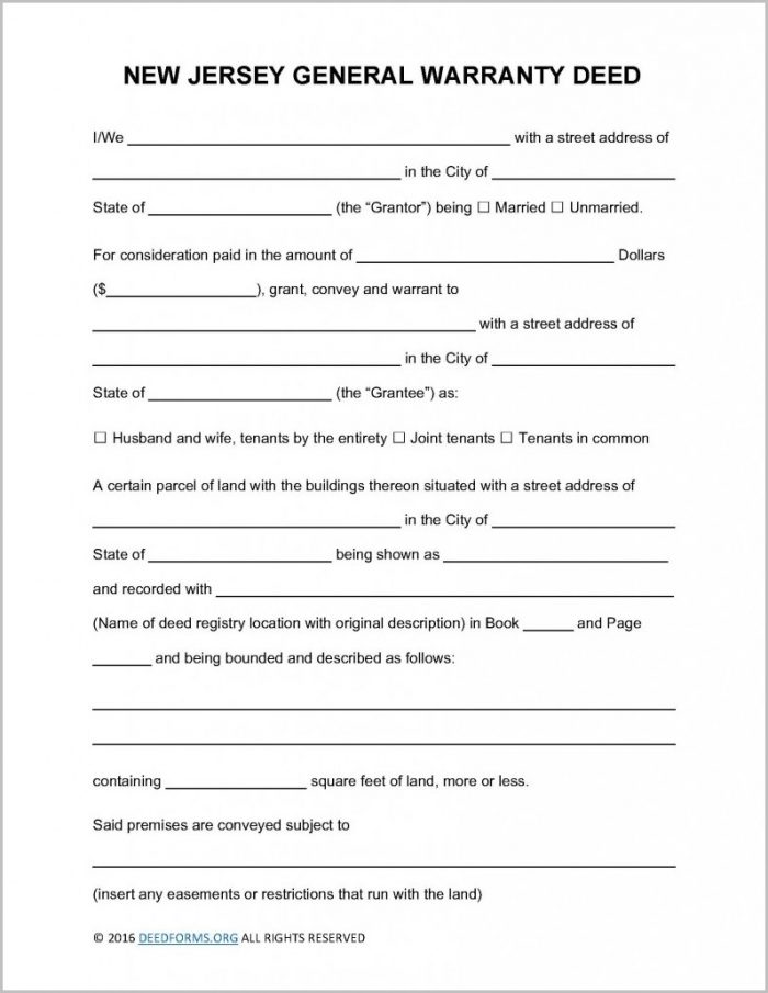 Warranty Deed Form New Jersey Warranty Deed Form New Jersey