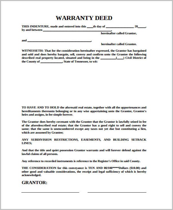 Warranty Deed Form Tennessee Warranty Deed Form Tennessee