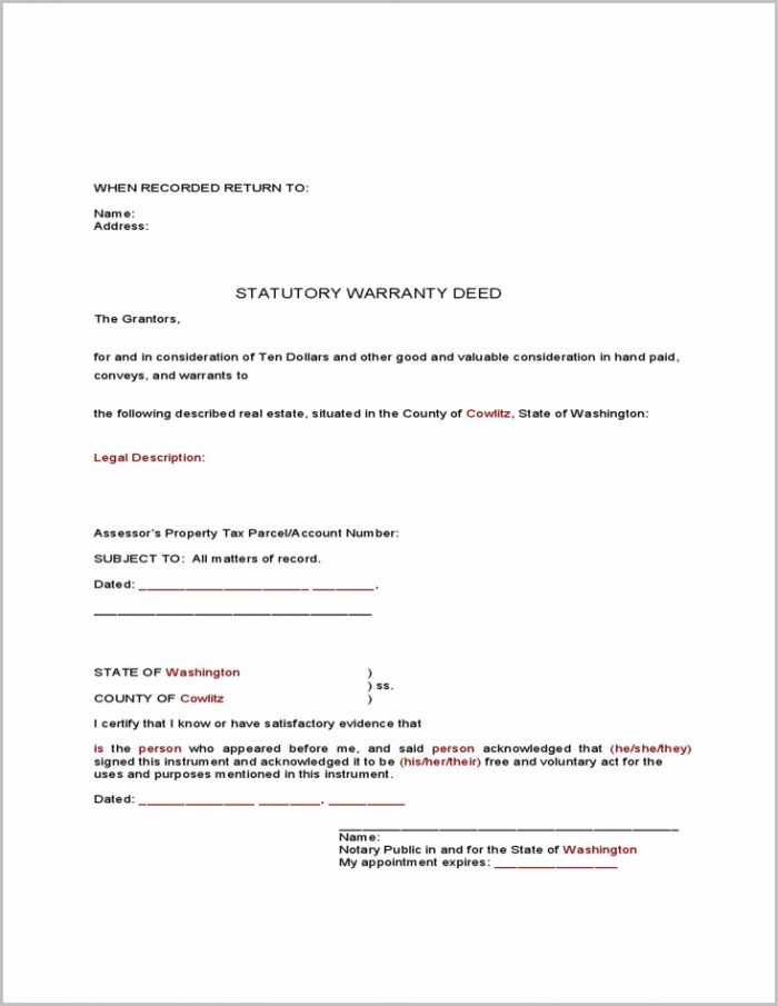 Warranty Deed Form Washington State Warranty Deed Form Washington State