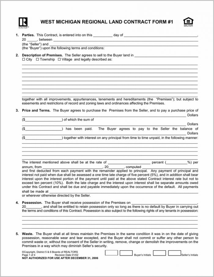 West Michigan Regional Land Contract Form West Michigan Regional Land Contract Form