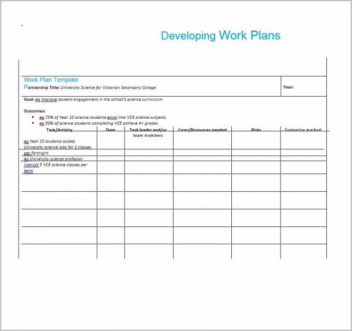 Work Plan Template For A Project Work Plan Template For A Project