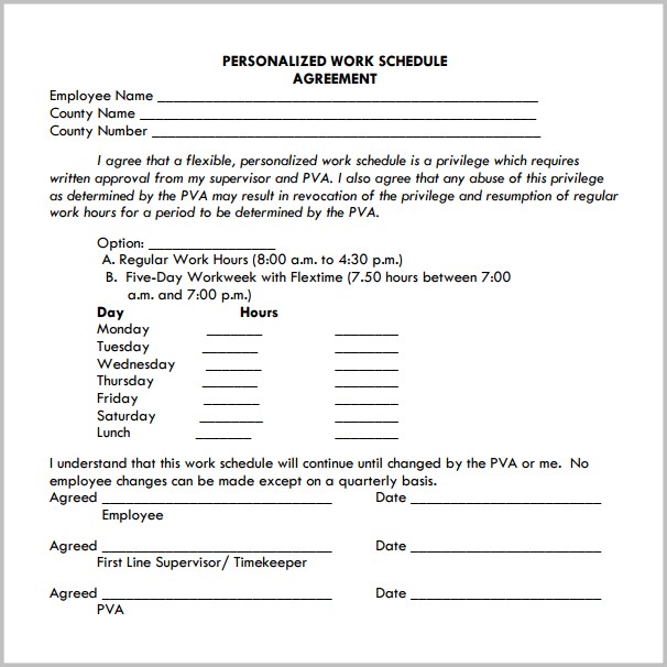 Work Schedule Agreement Template Work Schedule Agreement Template