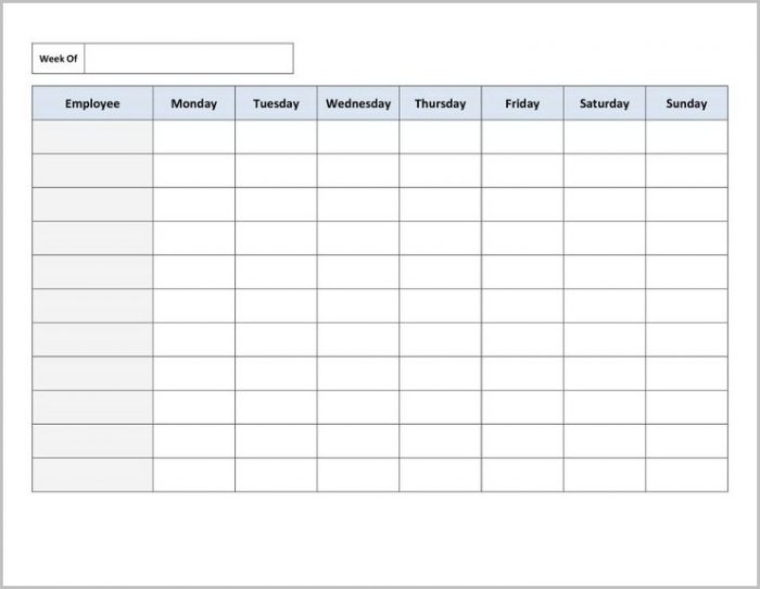 Work Schedule Template Printable Work Schedule Template Printable