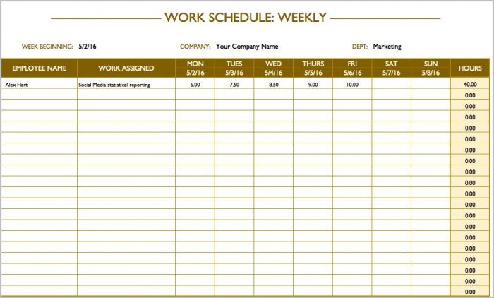 Work Schedule Template Weekly Work Schedule Template Weekly