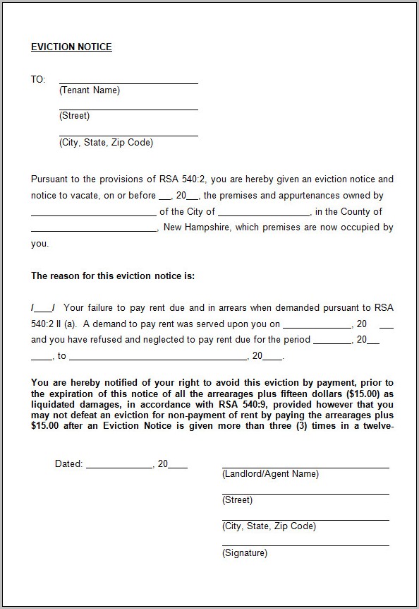 Written Notice Of Eviction Form Written Notice Of Eviction Form