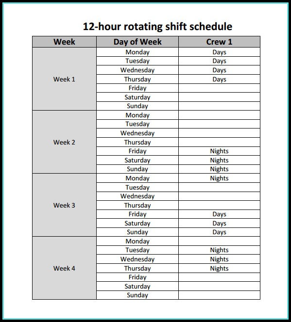 12 Hour Rotating Shift Schedule Template 12 Hour Rotating Shift Schedule Template