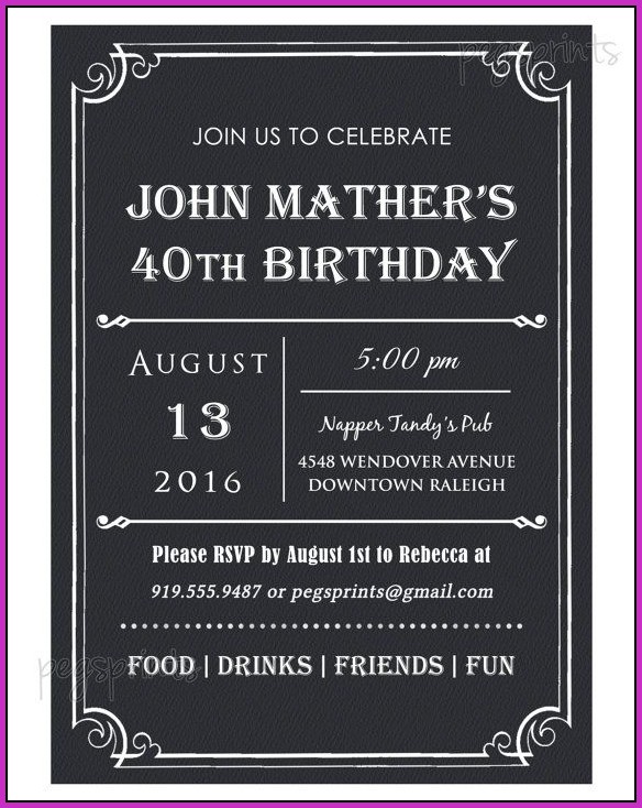 40th Birthday Invitation Templates For Him 40th Birthday Invitation Templates For Him