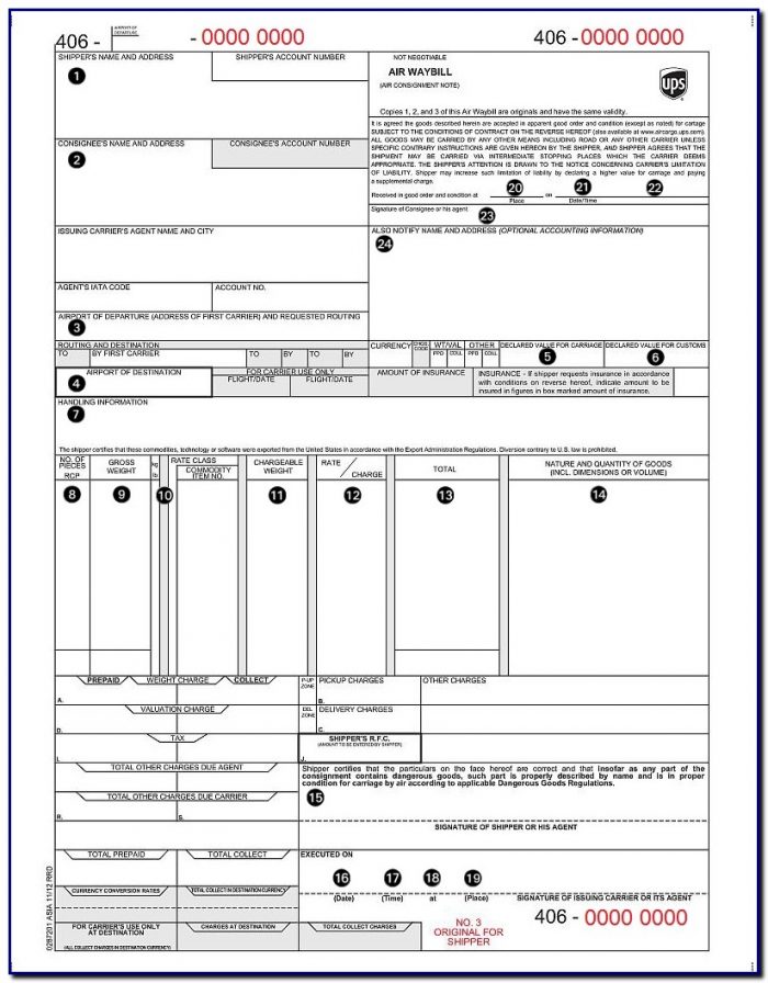 Air Bill Of Lading Template Air Bill Of Lading Template