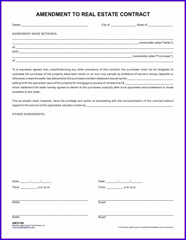 Amendment To Real Estate Contract Template Amendment To Real Estate Contract Template