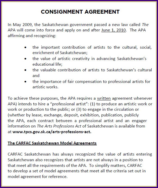 Art Consignment Agreement Template Art Consignment Agreement Template