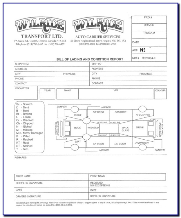 Auto Bill Of Lading Template Auto Bill Of Lading Template