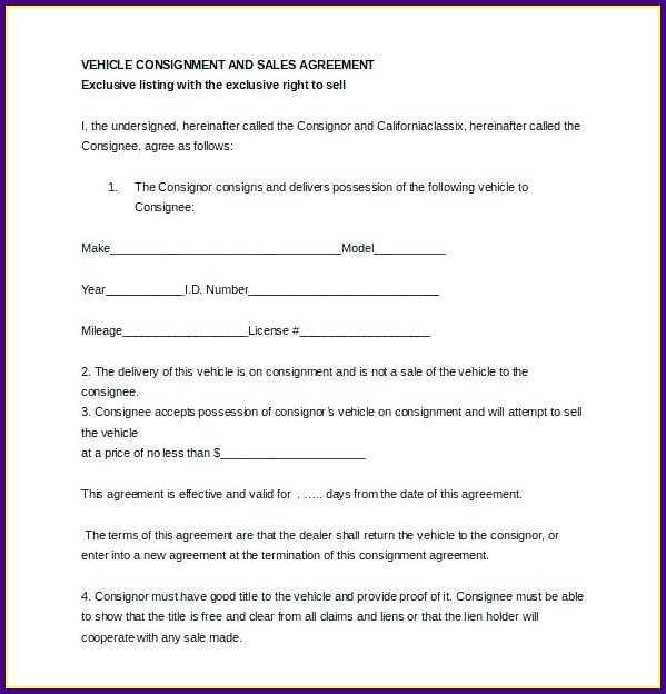Auto Consignment Agreement Template Auto Consignment Agreement Template