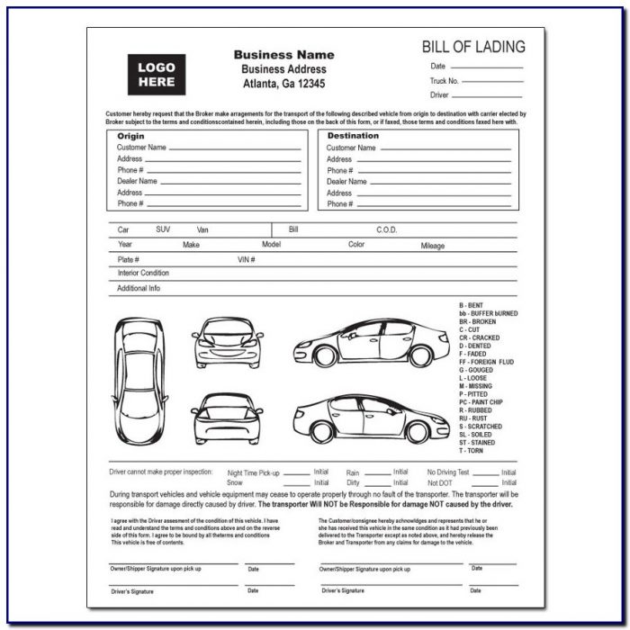Automobile Bill Of Lading Template Automobile Bill Of Lading Template