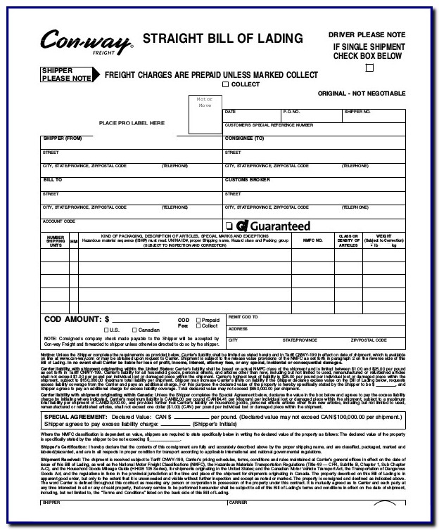 Bill Of Lading Form Conway Bill Of Lading Form Conway