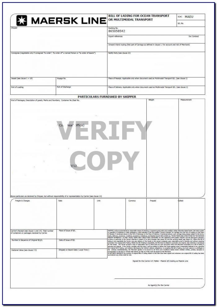 Bill Of Lading Form Definition Bill Of Lading Form Definition