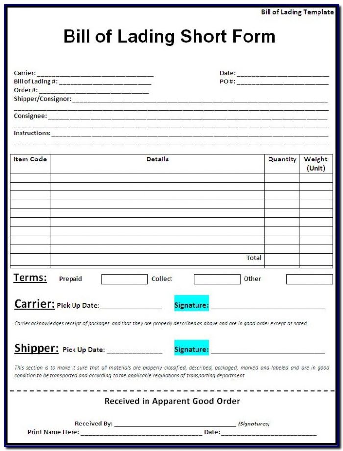 Bill Of Lading Form Download Bill Of Lading Form Download