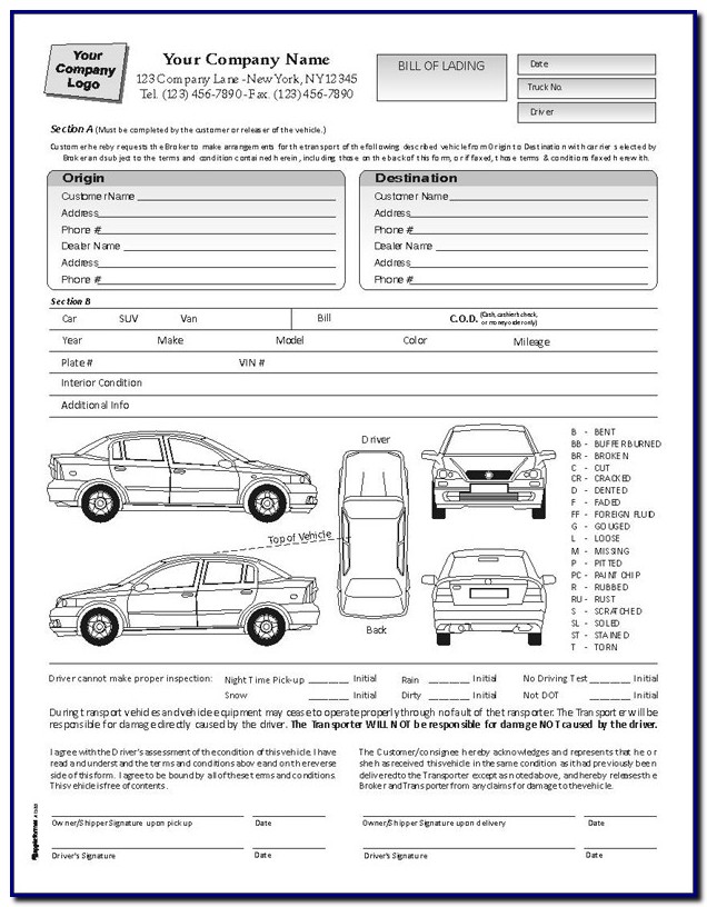 Bill Of Lading Form For Auto Transport Bill Of Lading Form For Auto Transport