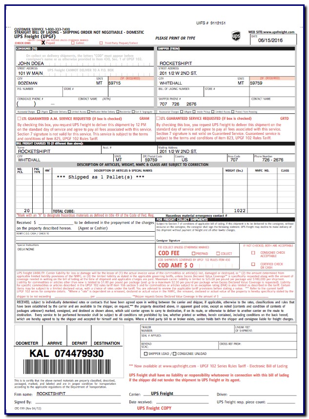 Bill Of Lading Form For Ups Freight Bill Of Lading Form For Ups Freight