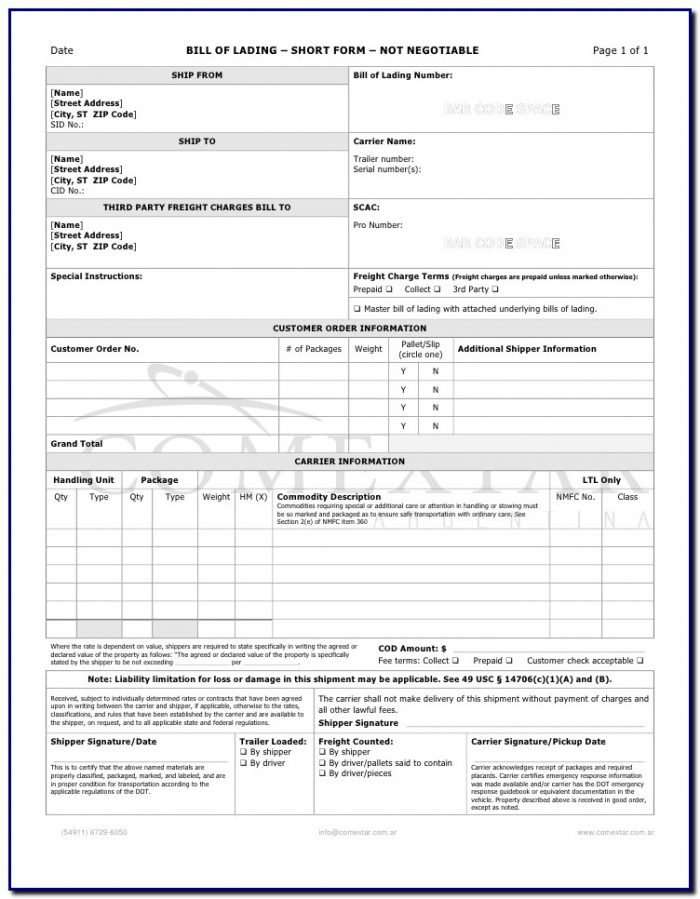 Bill Of Lading Form In Spanish Bill Of Lading Form In Spanish