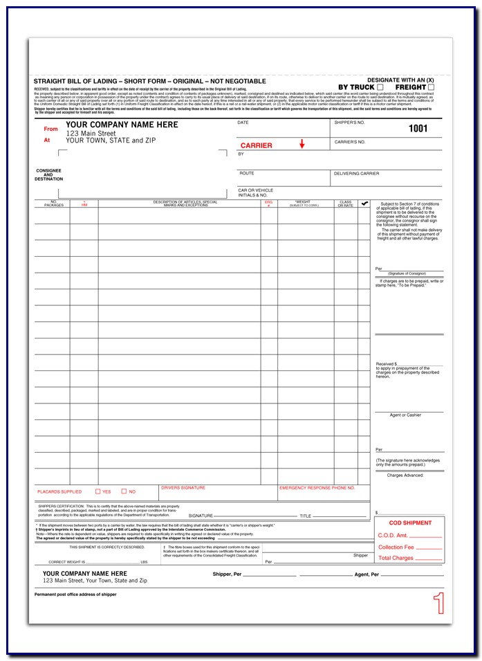 Bill Of Lading Form Quickbooks Bill Of Lading Form Quickbooks