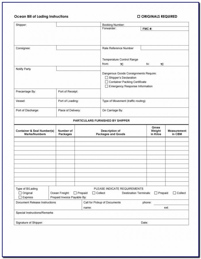 Bill Of Lading Form Word Document Bill Of Lading Form Word Document