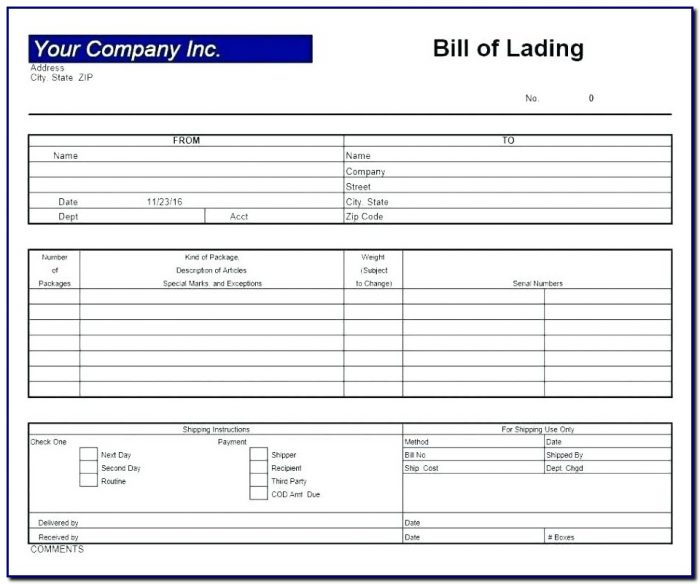 Bill Of Lading Format Excel Bill Of Lading Format Excel